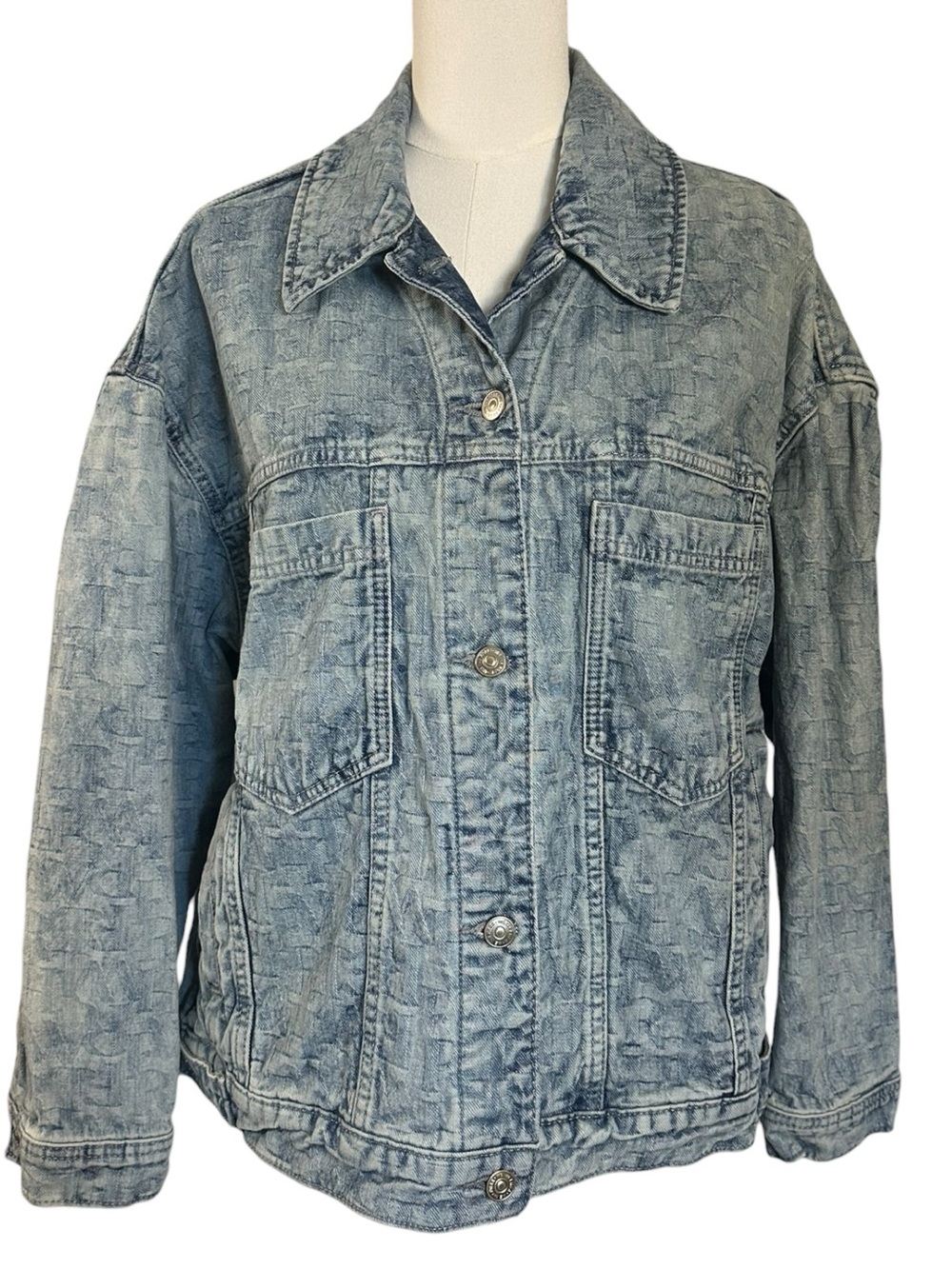 Free People Oversized Bohemian Opal Swing Jacquard Denim Jean Jacket  Size XL - Picture 6 of 11